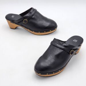 Gap Y2K Studded Buckle Slip On Wooden Heel Clogs Mules Black Size 7